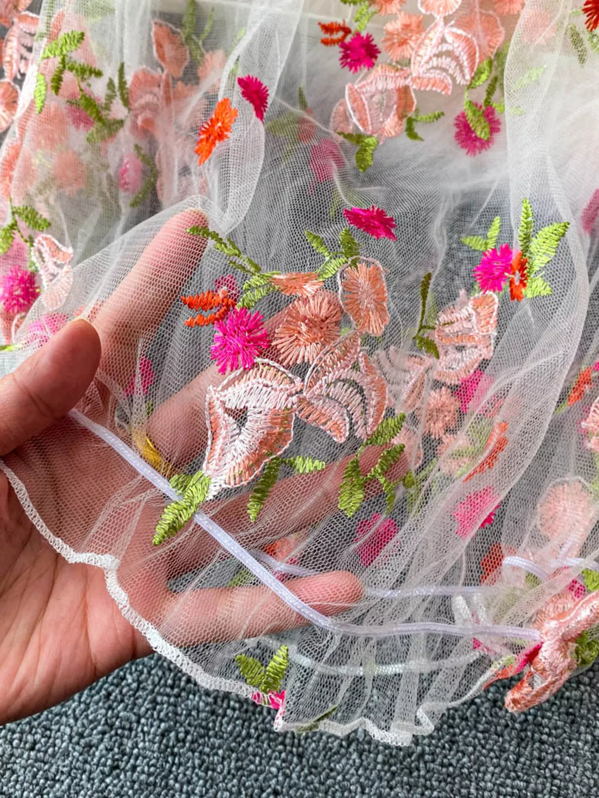 Floral Embroidered Mesh Off-Shoulder Top