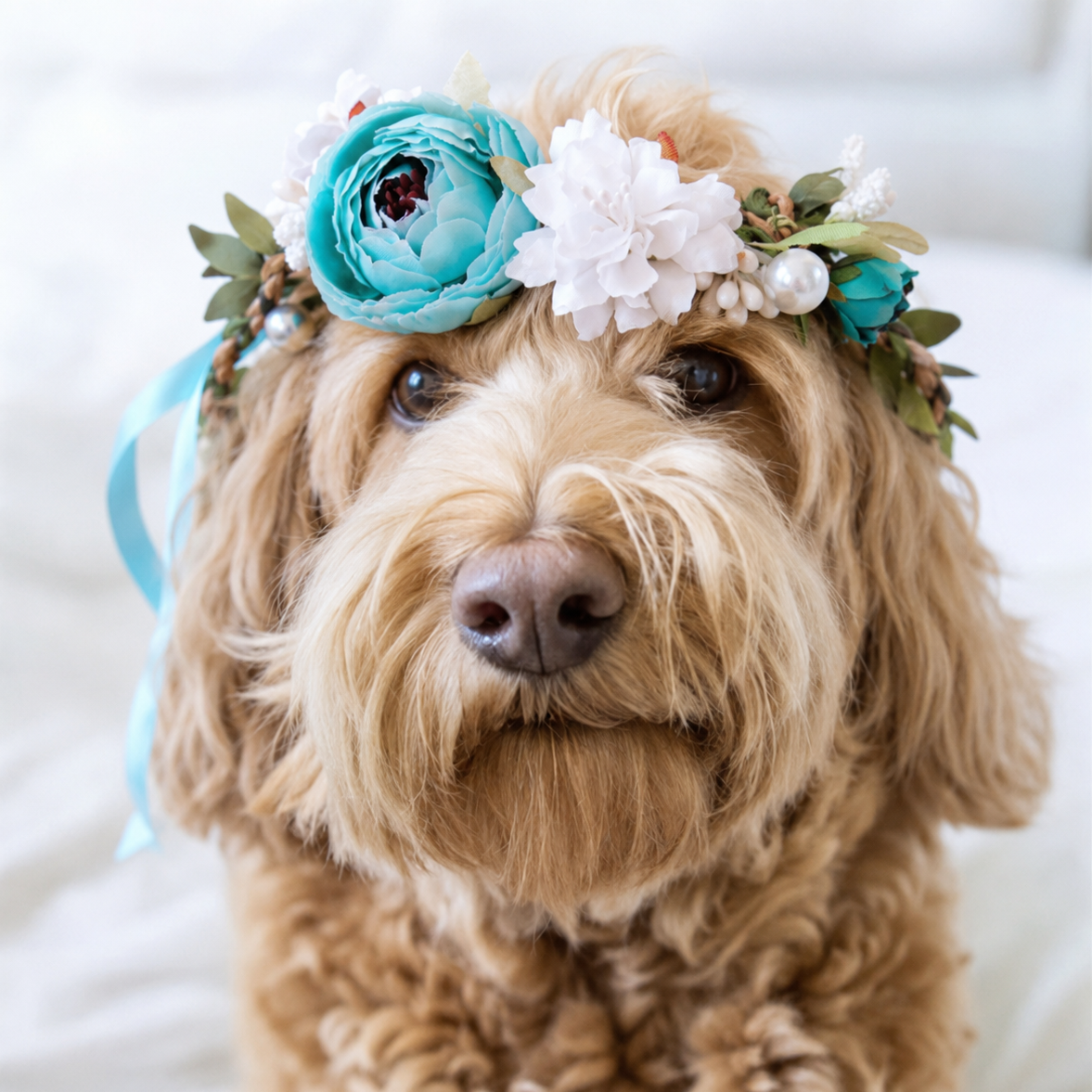 Floral Crown Pet Headpiece with Ribbon Ties