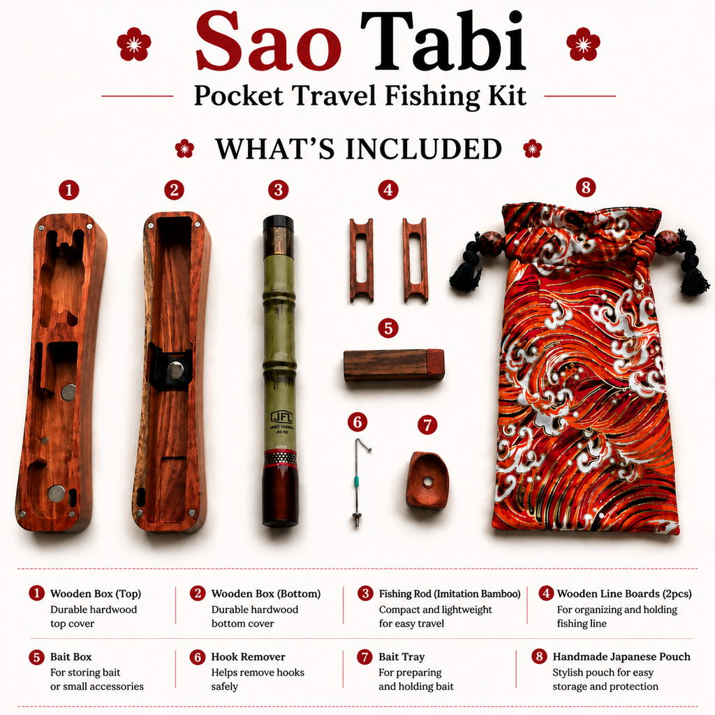Sao Tabi Pocket Travel Tanago Kit with Wooden Box and Japanese Pouch