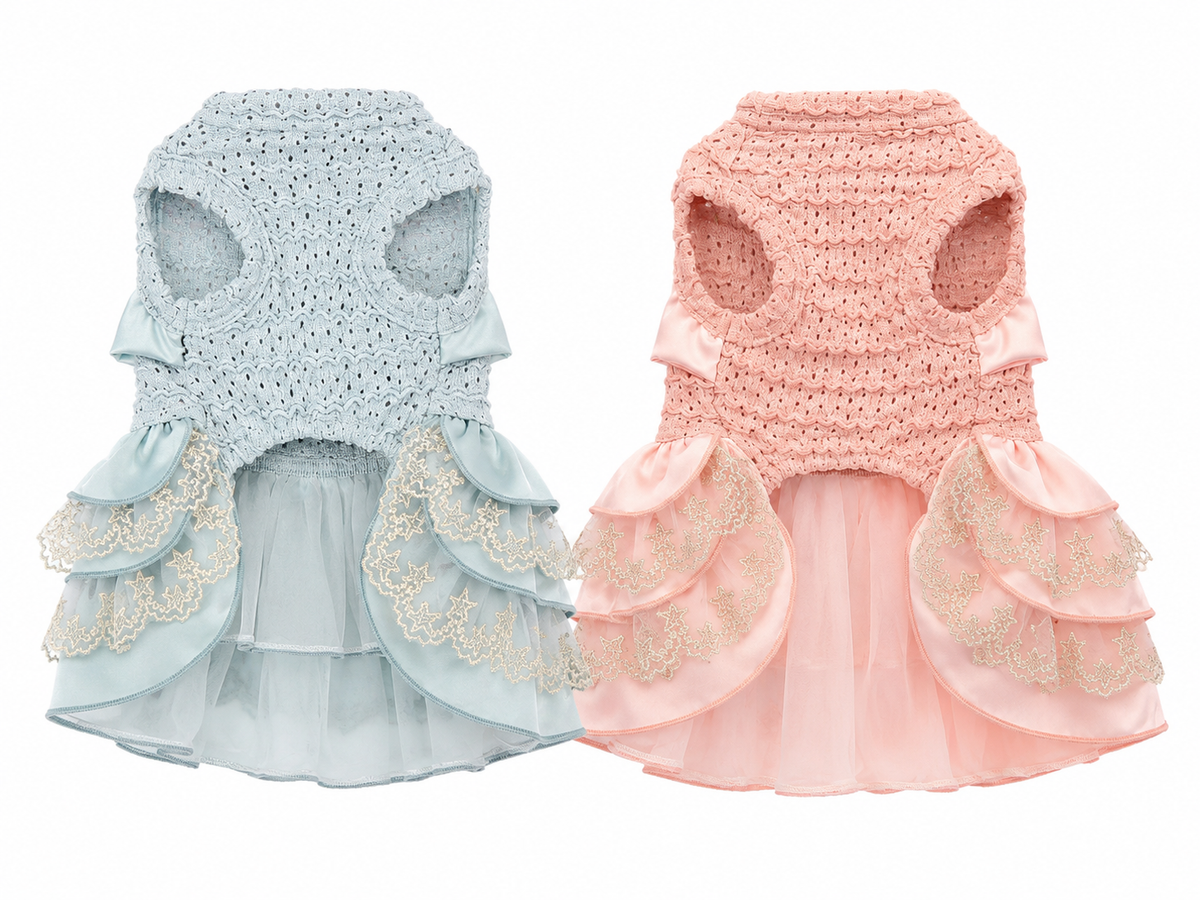 Luxury Princess Dog Dress with Big Bow | Lace Ruffle Puppy Party Dress