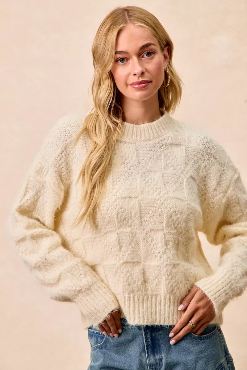 BiBi Checker Board Drop Shoulder Sweater