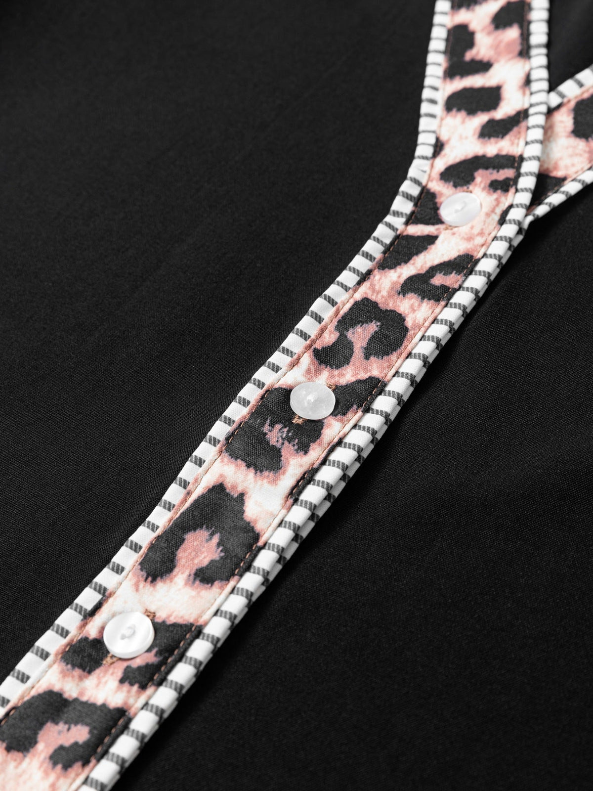 Leopard Trim Puff Sleeve Blouse