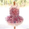 Handmade Pastel Floral Dog Dress with Pearl Collar and Lace Tutu