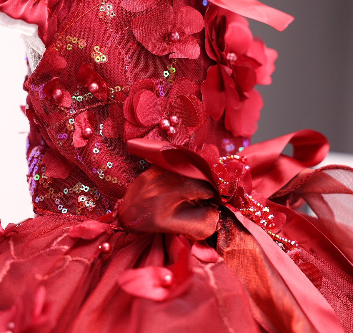 Luxury Burgundy Floral Dog Wedding Dress
