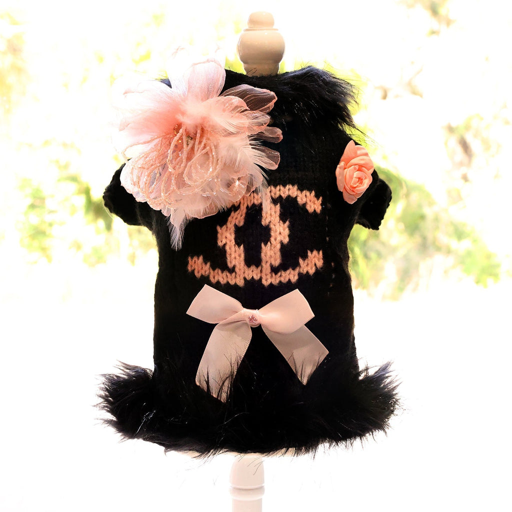 Elegant Bow Knit Dog Sweater Dress