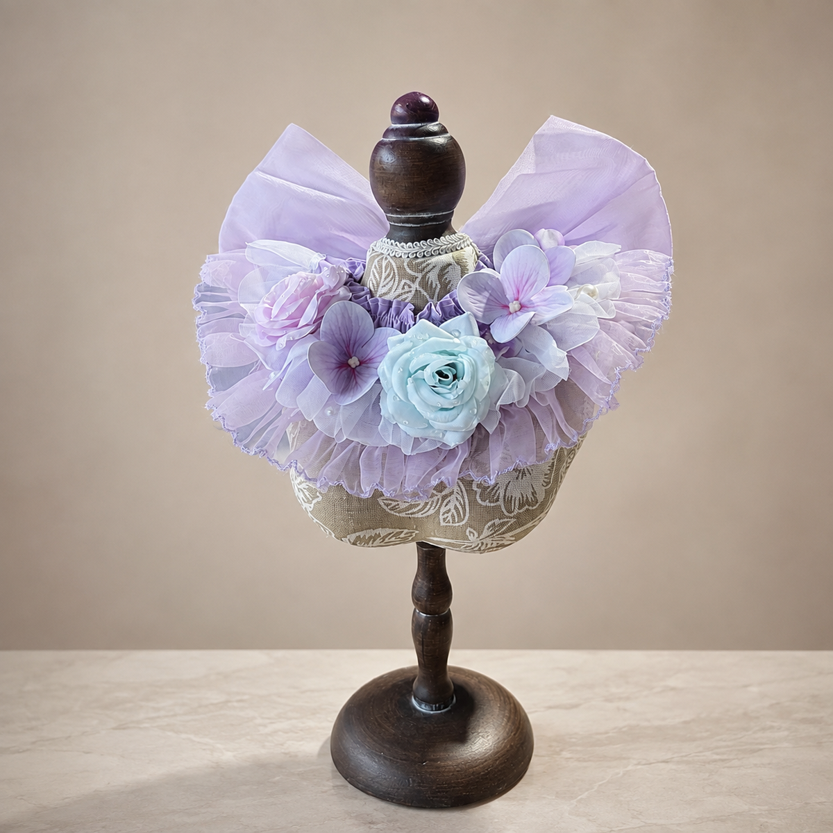 Lavender Blue Floral Satin Lace Pet Bib Collar