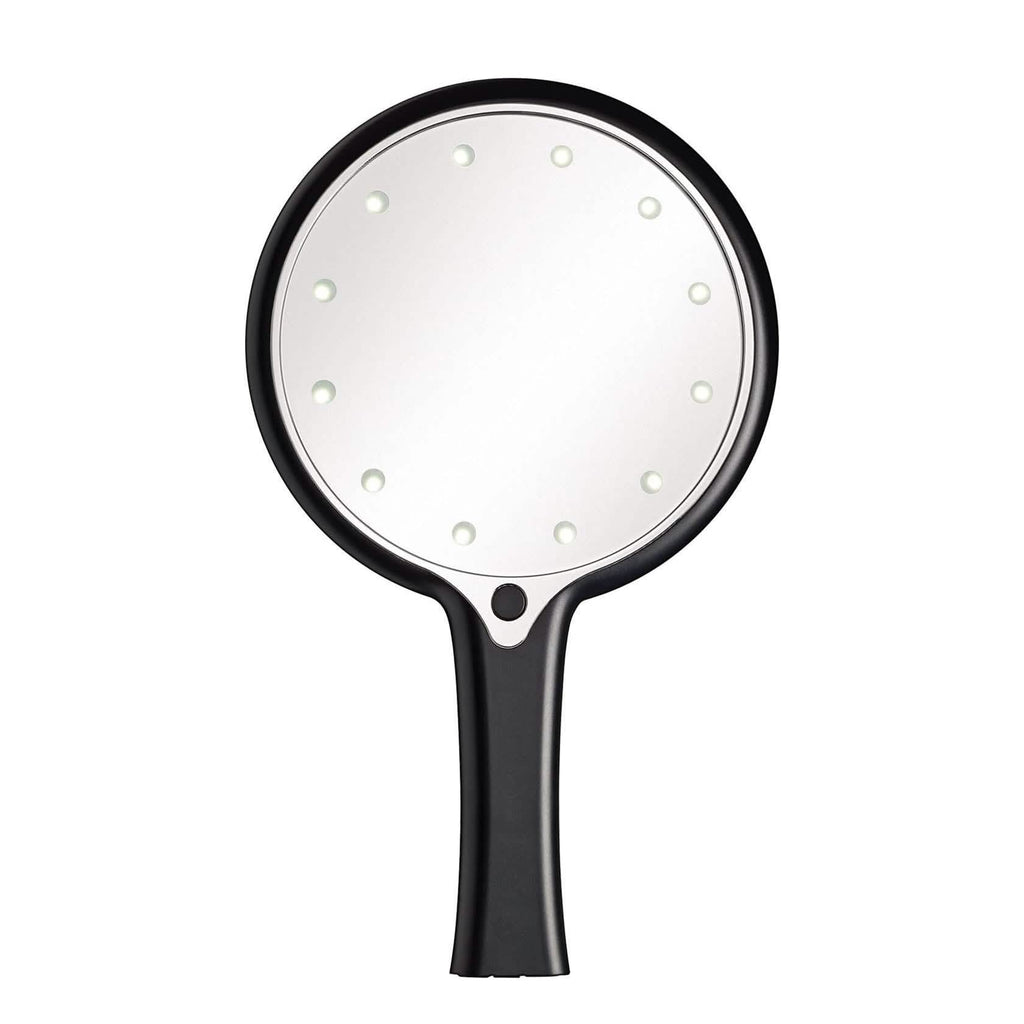12 LED Lighted Hand Held Cosmetic Mirror, Black