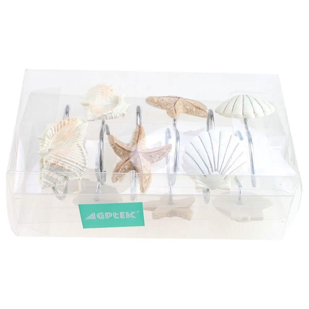 12-Piece: AGPTEK Decorative Seashell Shower Curtain Hooks