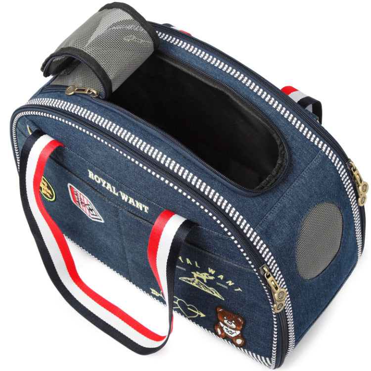 Denim Pet Carrier Bag with Mesh Panels