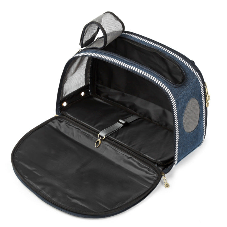 Denim Pet Carrier Bag with Mesh Panels