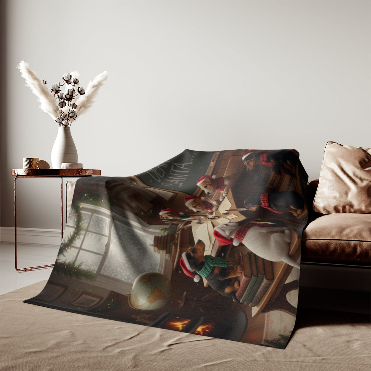 Holiday Puppies Writing a 'Dear Santa' Letter Blanket