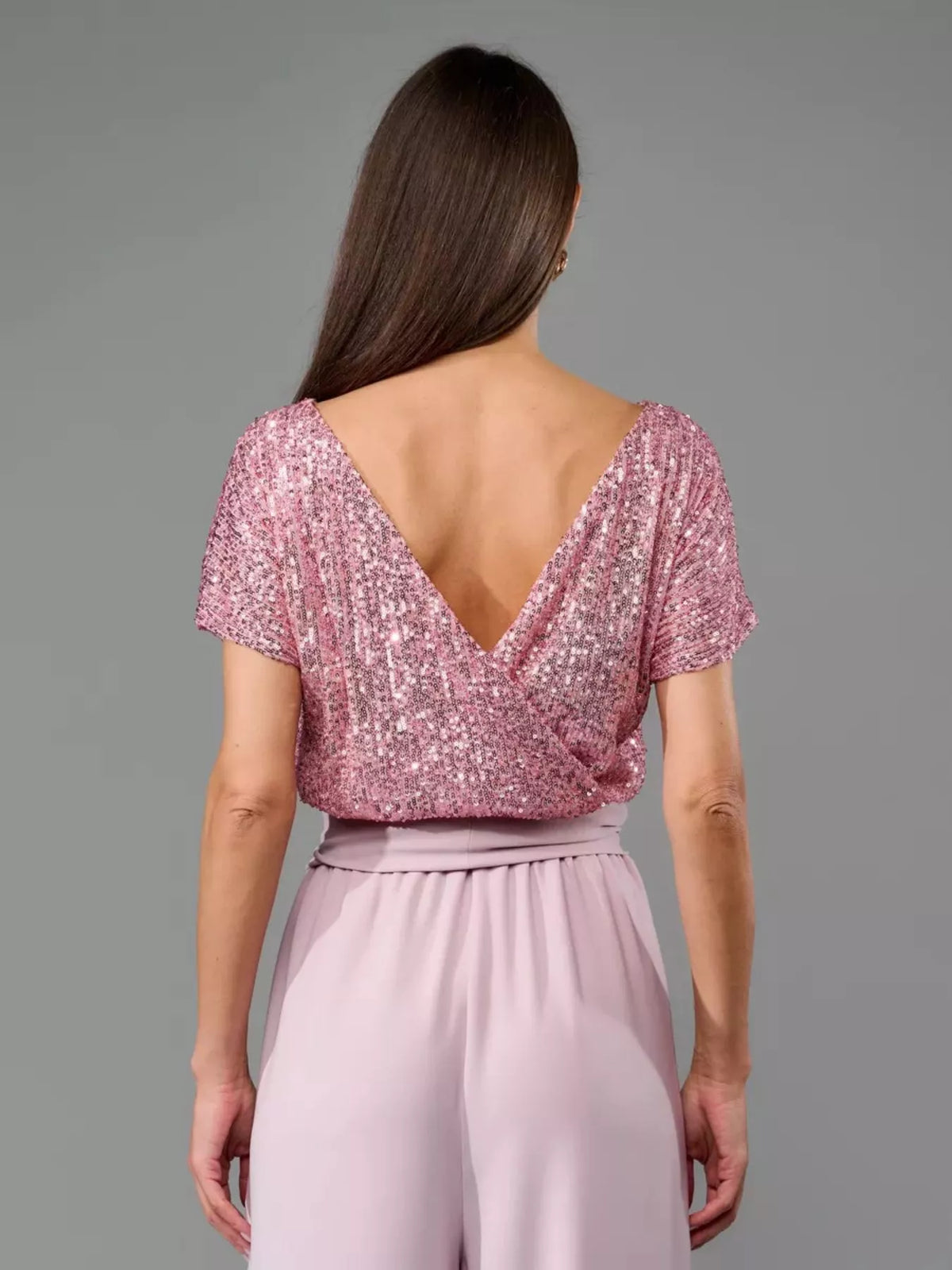 Full Size Sequin Short Sleeve Wide Leg Jumpsuit Plus Size