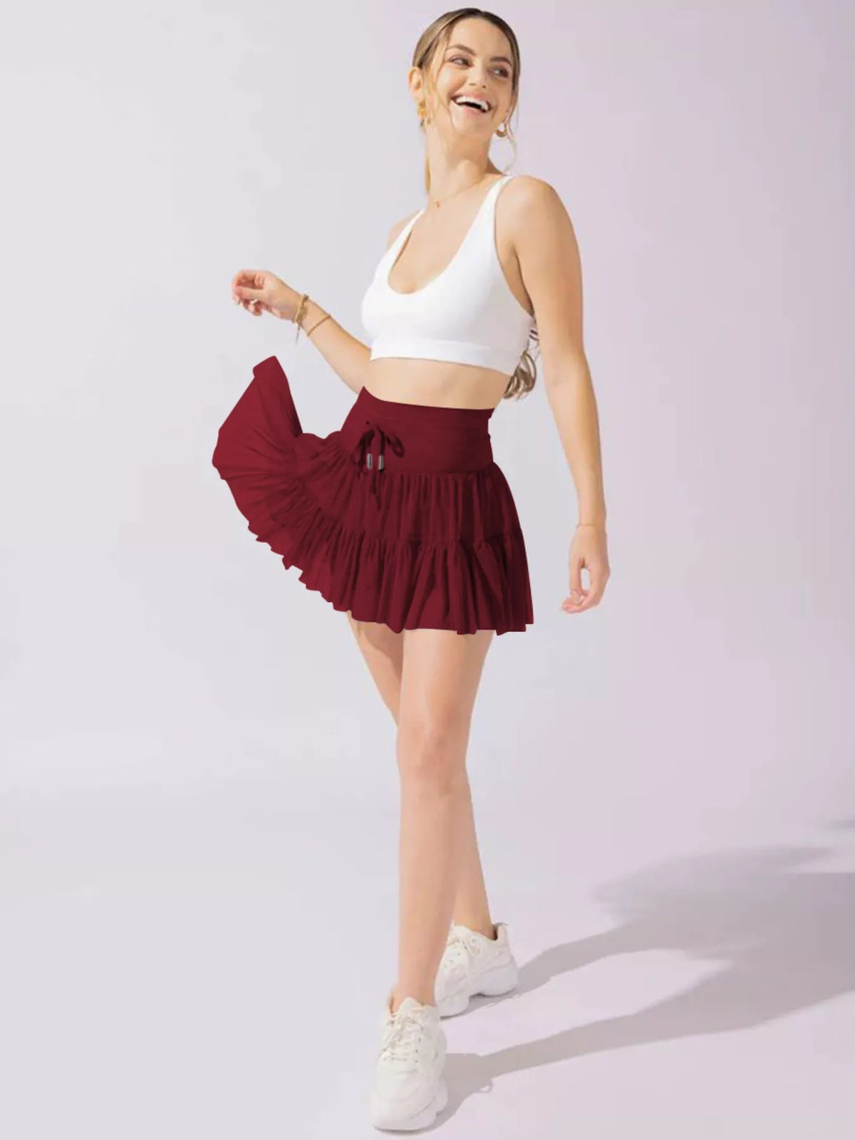 Tiered Skort with Drawstring