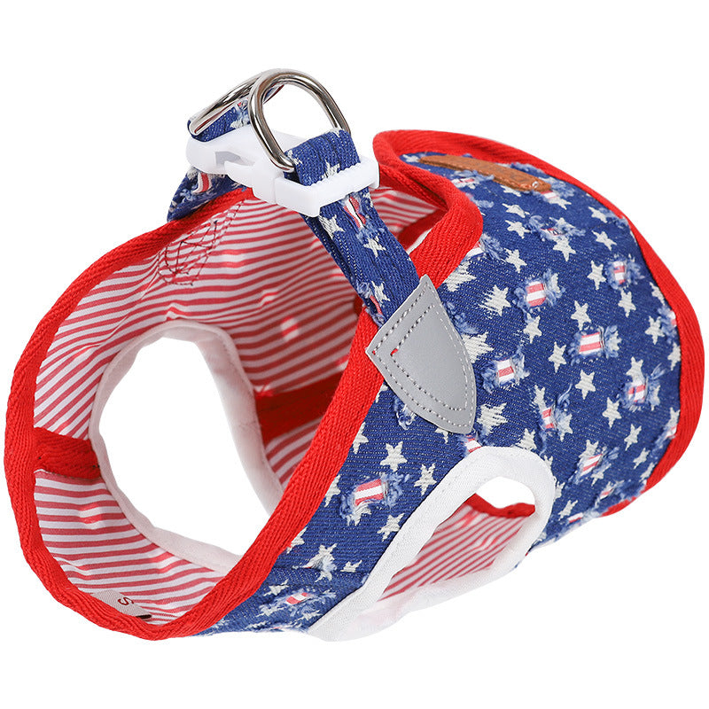 Denim Dog Harness with Star Print & Secure Buckle