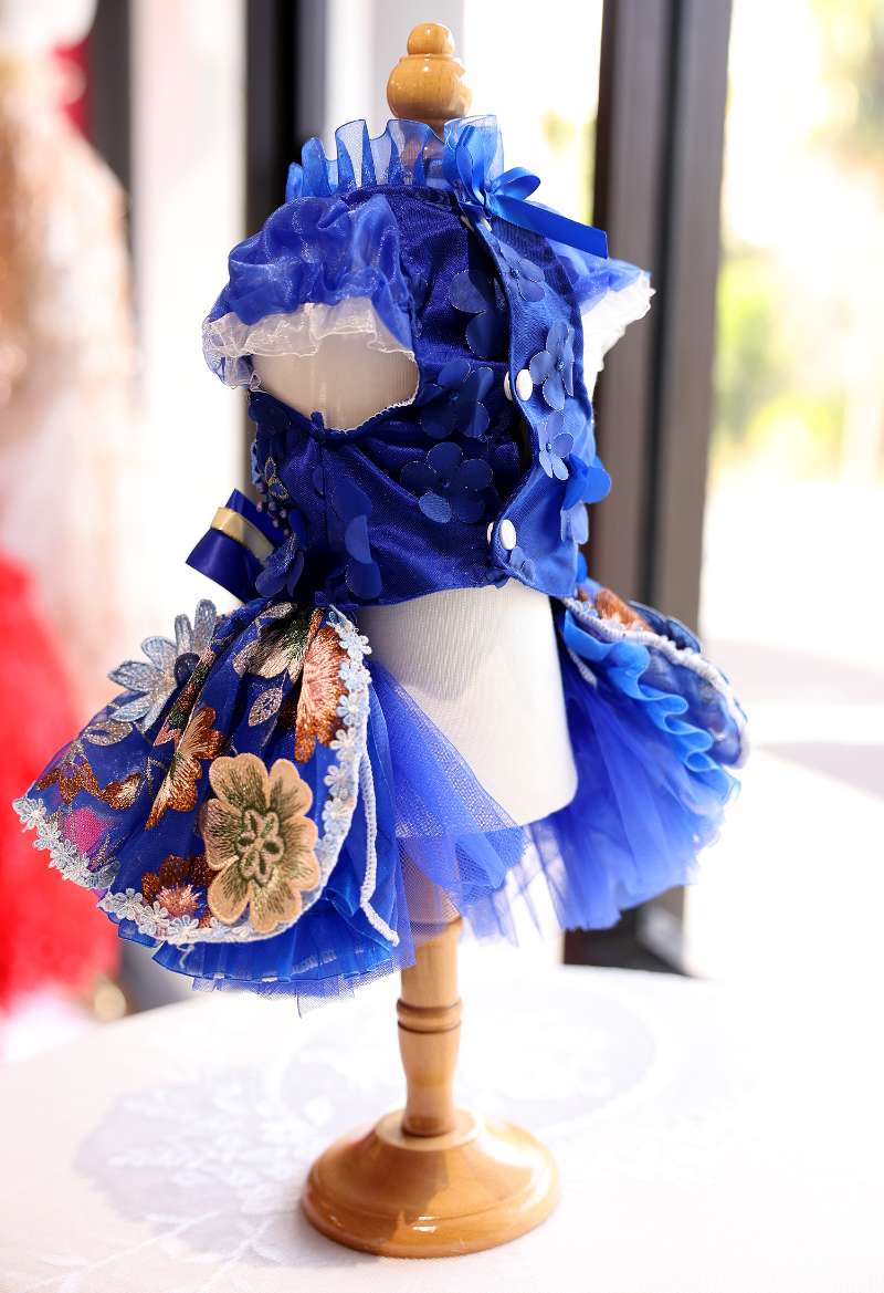 Royal Blue Blossom Dog Dress with Floral Tutu Skirt