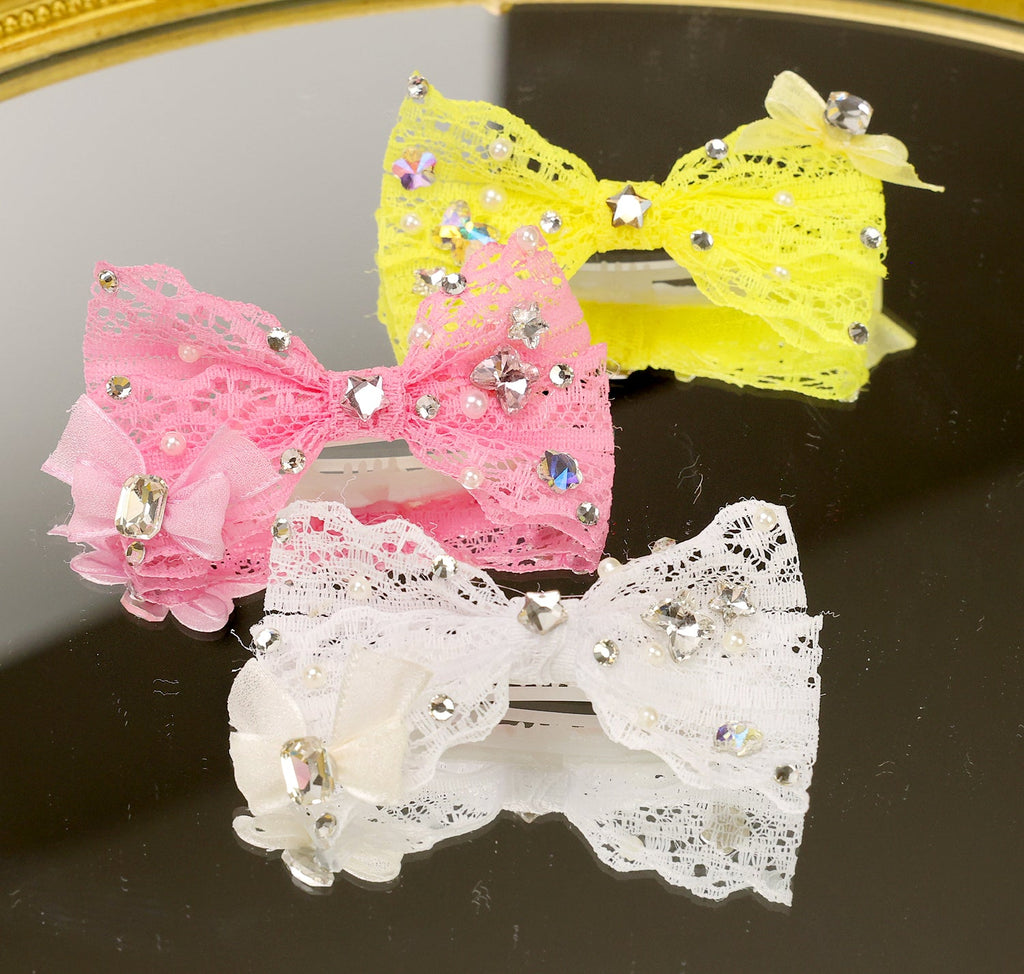 Lace Rhinestone Pet Bow Hair Clip