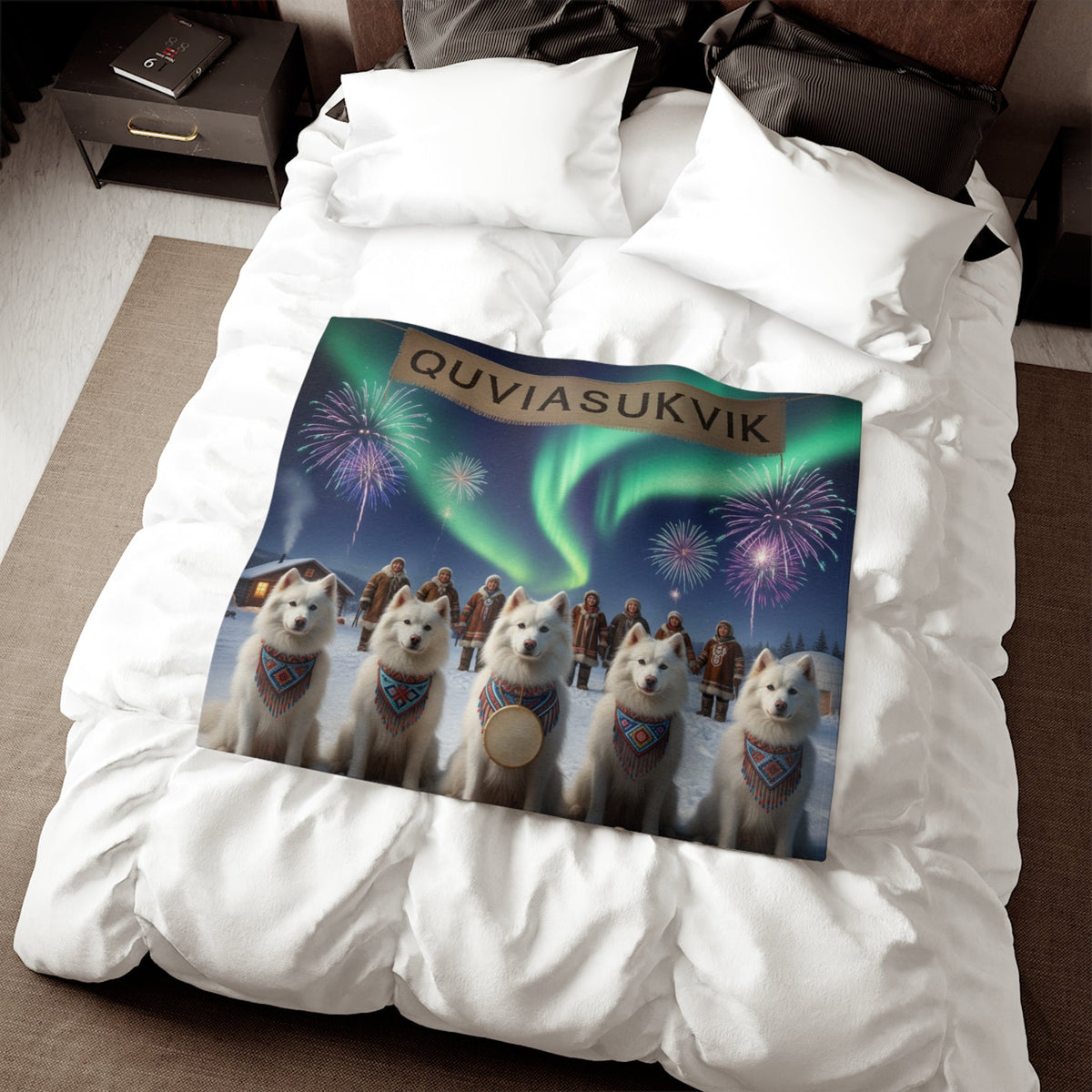 Northern Lights American Eskimo Dogs Blanket