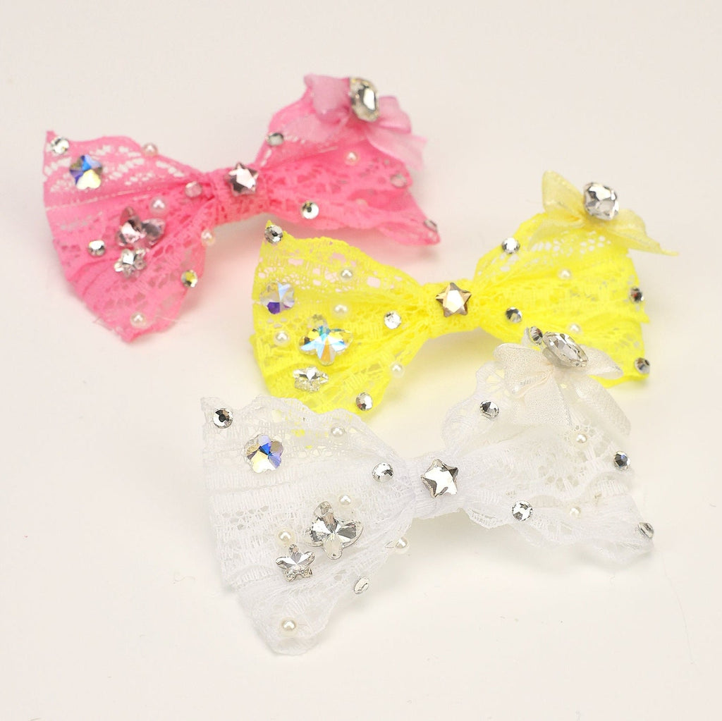 Lace Rhinestone Pet Bow Hair Clip