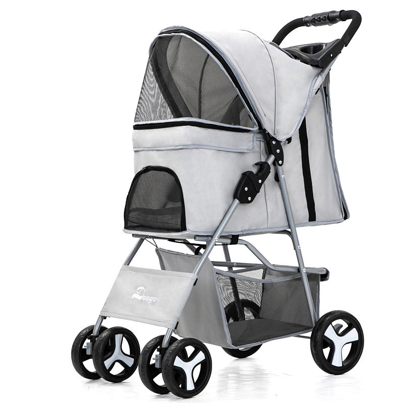 Foldable Pet Stroller with Storage Basket