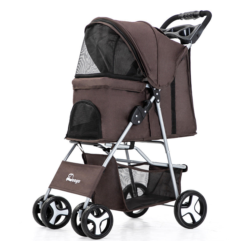 Foldable Pet Stroller with Storage Basket