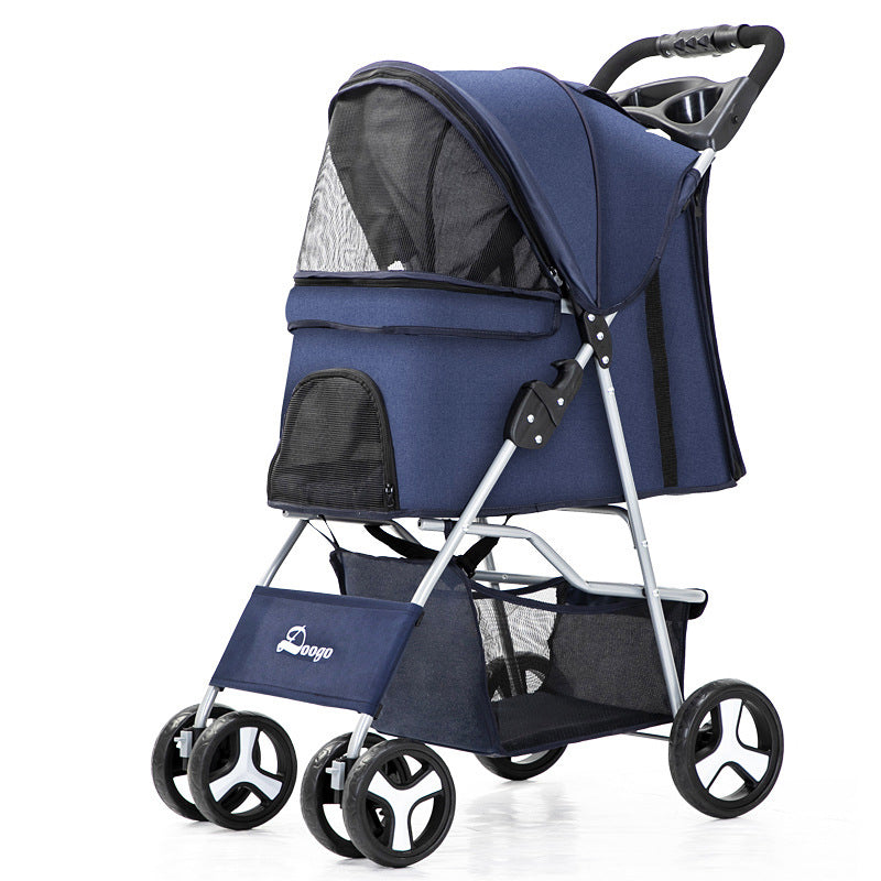 Foldable Pet Stroller with Storage Basket