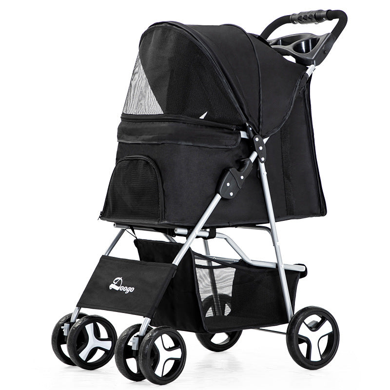Foldable Pet Stroller with Storage Basket
