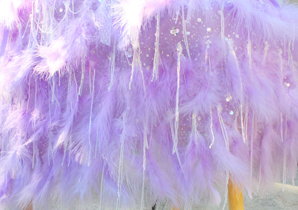 Luxury Lavender Feather Dog Wedding Gown with Crystal Details