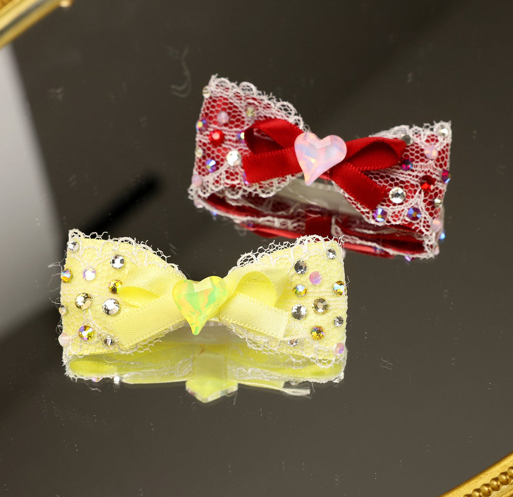 Lace Heart Crystal Pet Bow Hair Clip