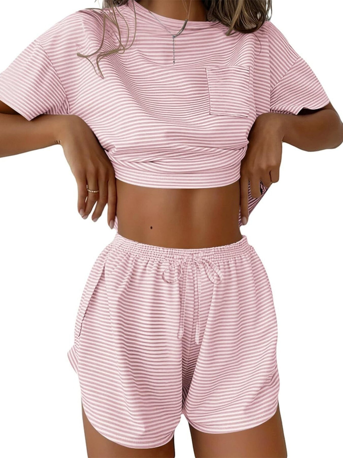 Printed Round Neck Tee and Shorts Set