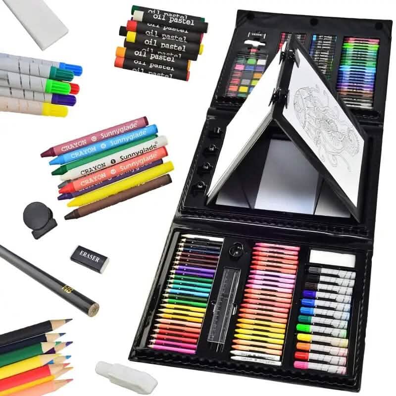 185-Piece: Double-Sided Trifold Easel Art Kit