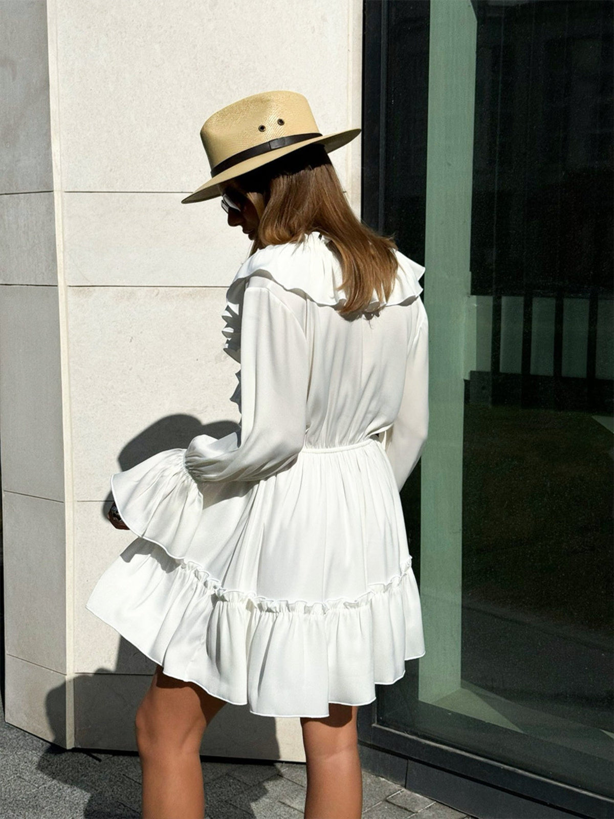 Ruffled Flounce Sleeve Mini Dress