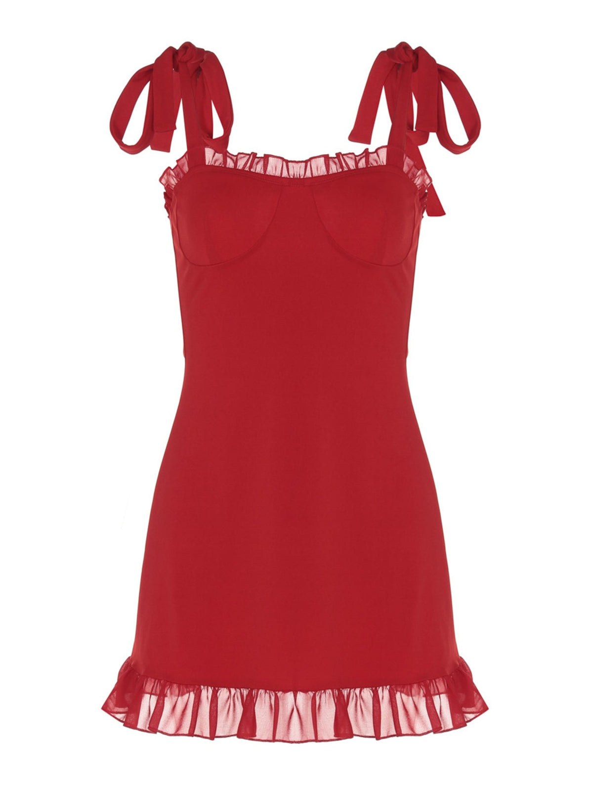 Ruffle Hem Tie-Strap Mini Dress