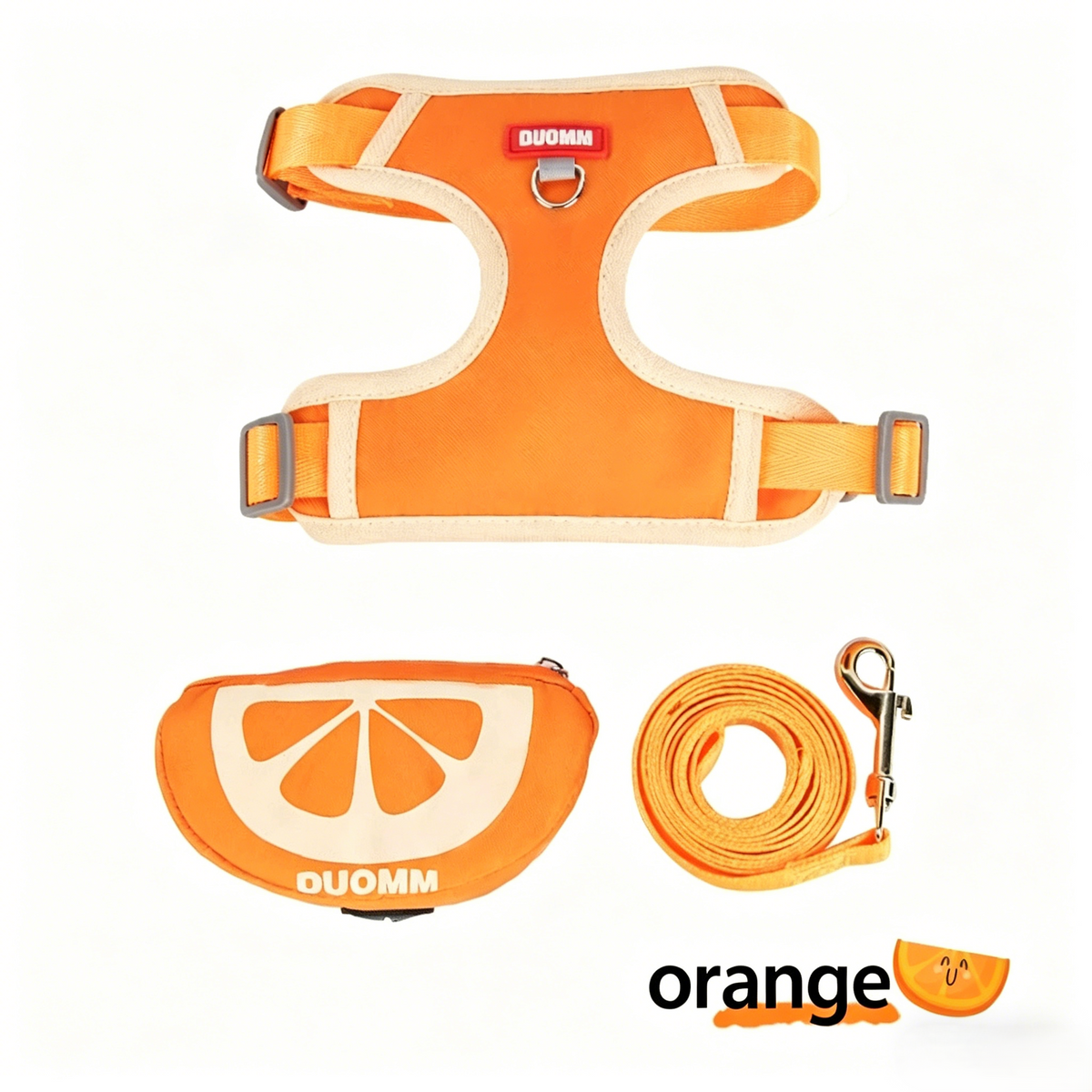 Orange Fruit Dog Harness and Leash Set with Mini Pouch