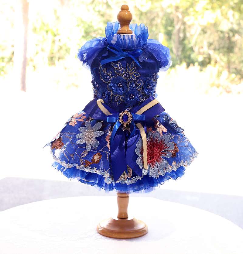 Royal Blue Blossom Dog Dress with Floral Tutu Skirt