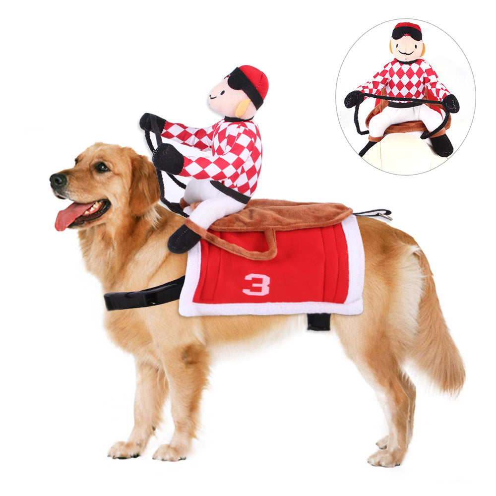 Dog Rider Jockey Costume with Plush Saddle