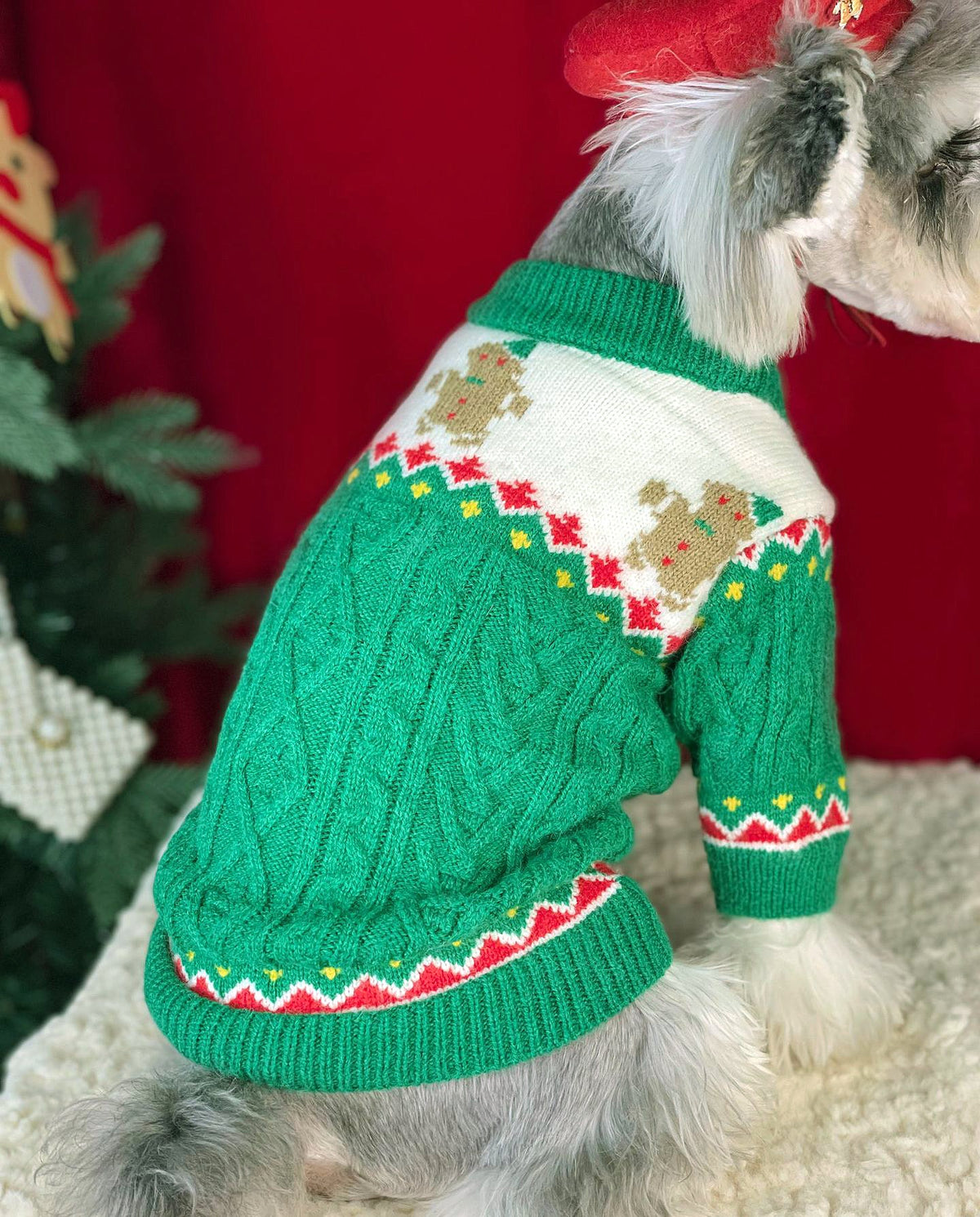 Gingerbread Christmas Knit Dog Sweater