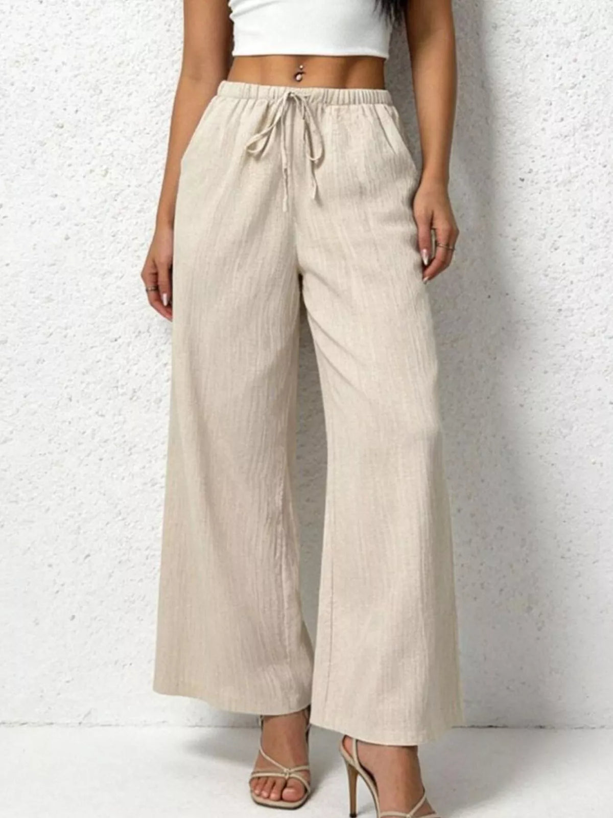 Casual Drawstring Wide Leg Pants