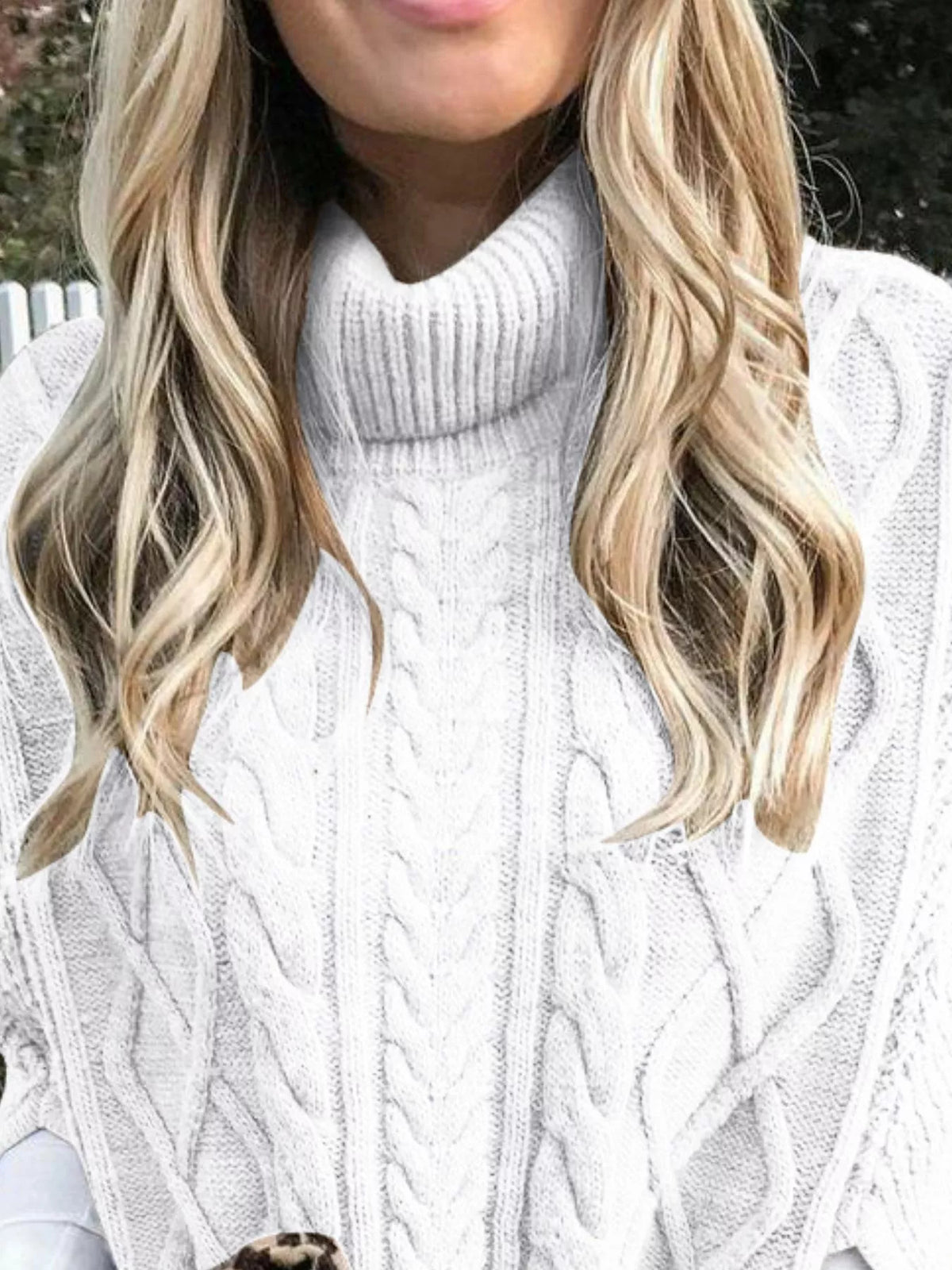 Chunky Cable Knit Turtleneck Poncho Cover Up