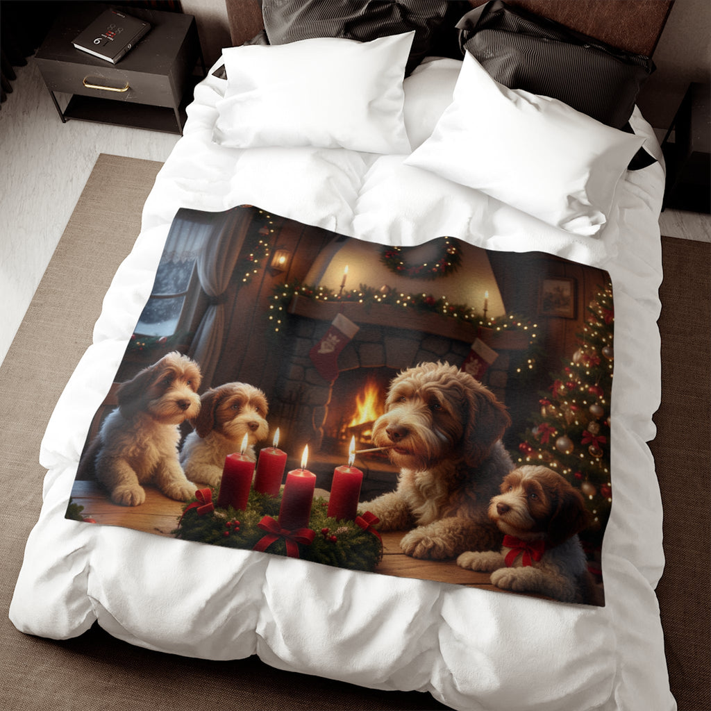 Lagotto Romagnolos Lighting an Advent Candle Blanket