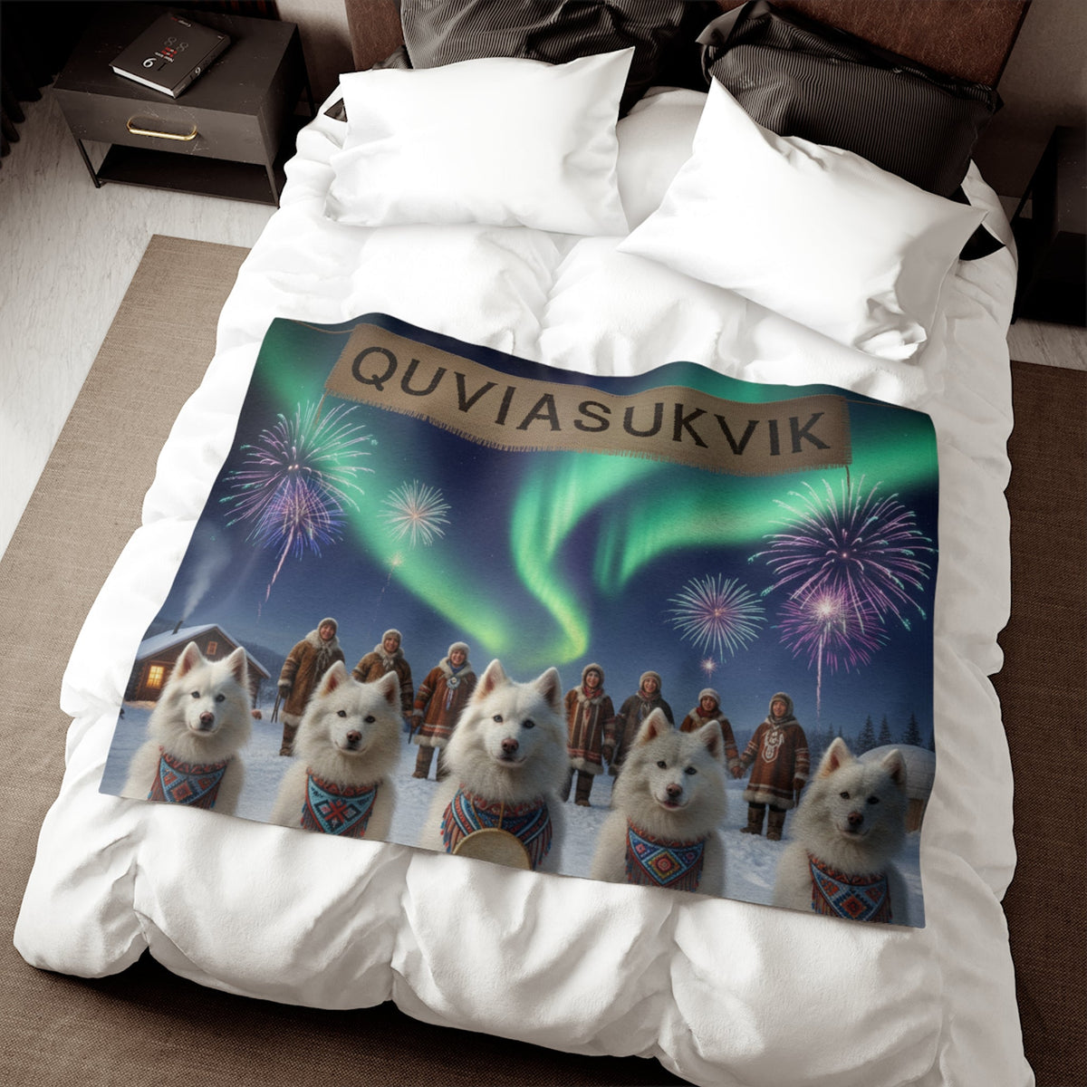 Northern Lights American Eskimo Dogs Blanket