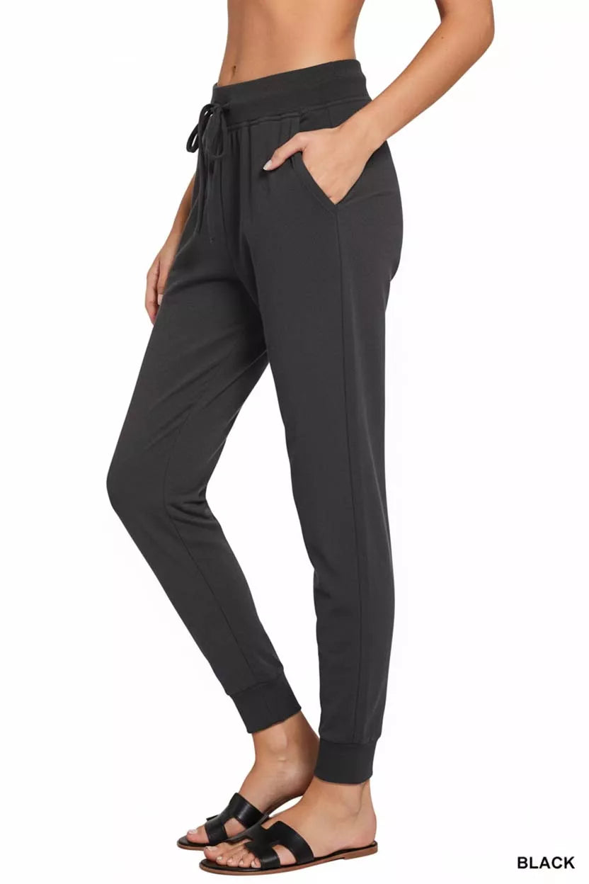 Zenana Drawstring Cotton Joggers with Pockets