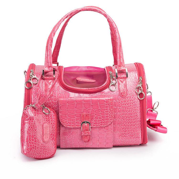 Pink Croc-Texture Pet Carrier Bag