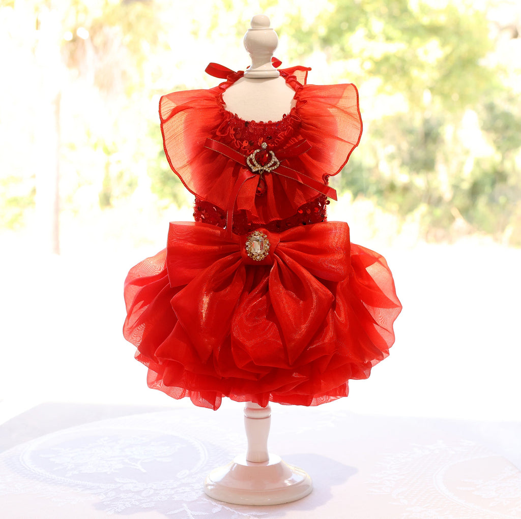 Red Princess Dog Dress with Tulle Skirt