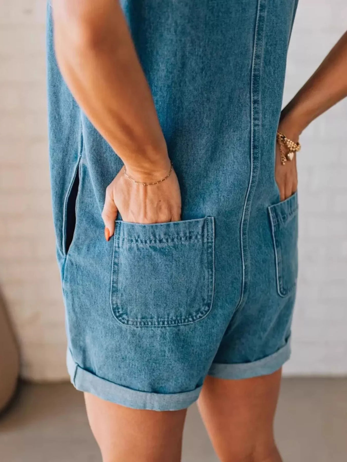 Sleeveless Zip-Up Denim Romper