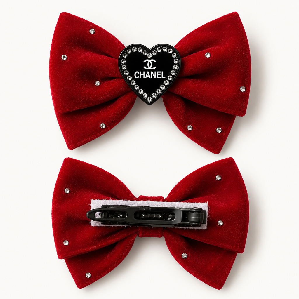 Velvet Rhinestone Pet Hair Bow Clip