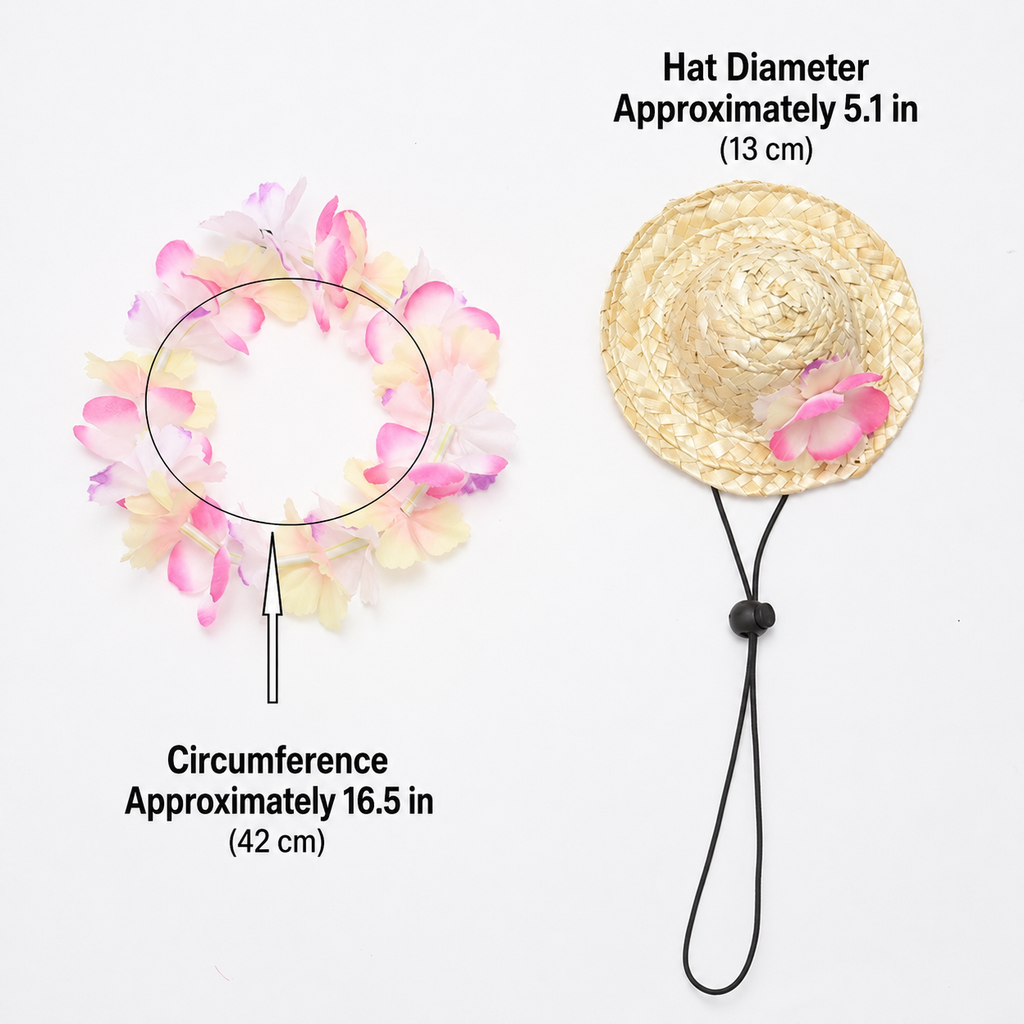 Pet Straw Hat and Flower Lei Set