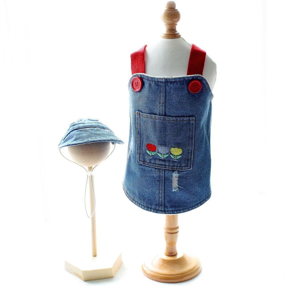 Denim Dog Overalls with Matching Hat