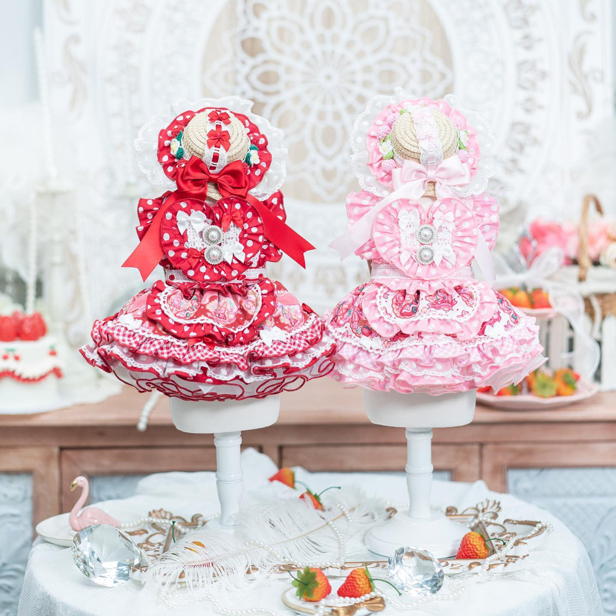 High quality handmade dog dresses strawberry princess
