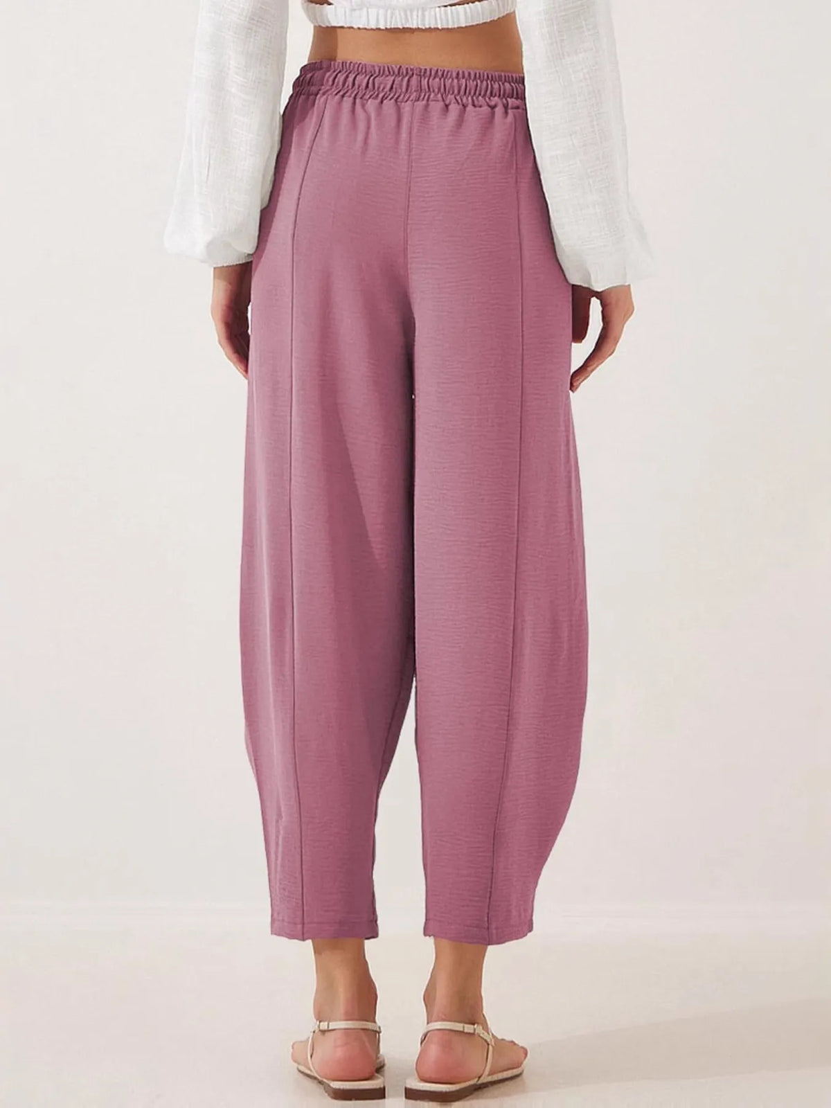 Full Size Drawstring Wide Leg Cropped Pants Plus Size