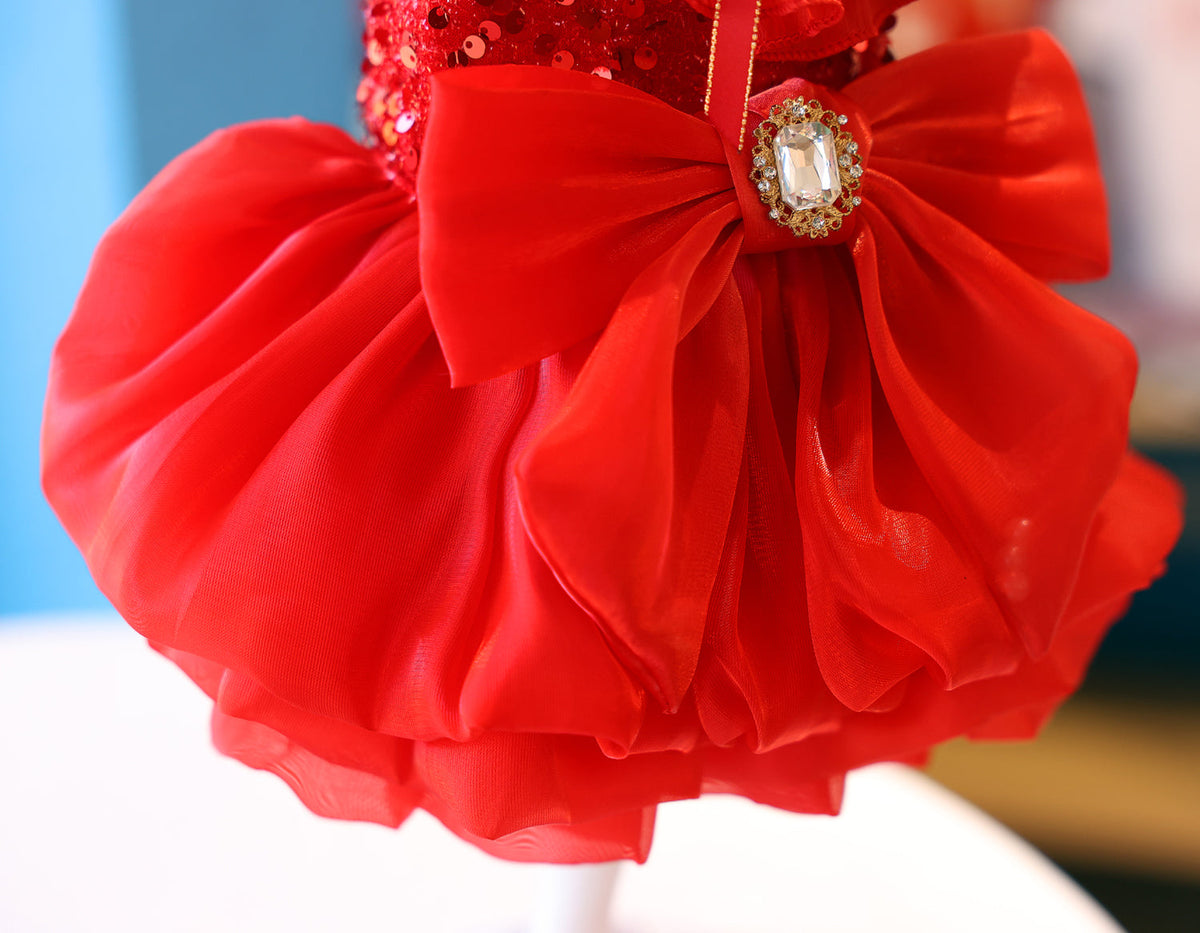 Red Princess Dog Dress with Tulle Skirt